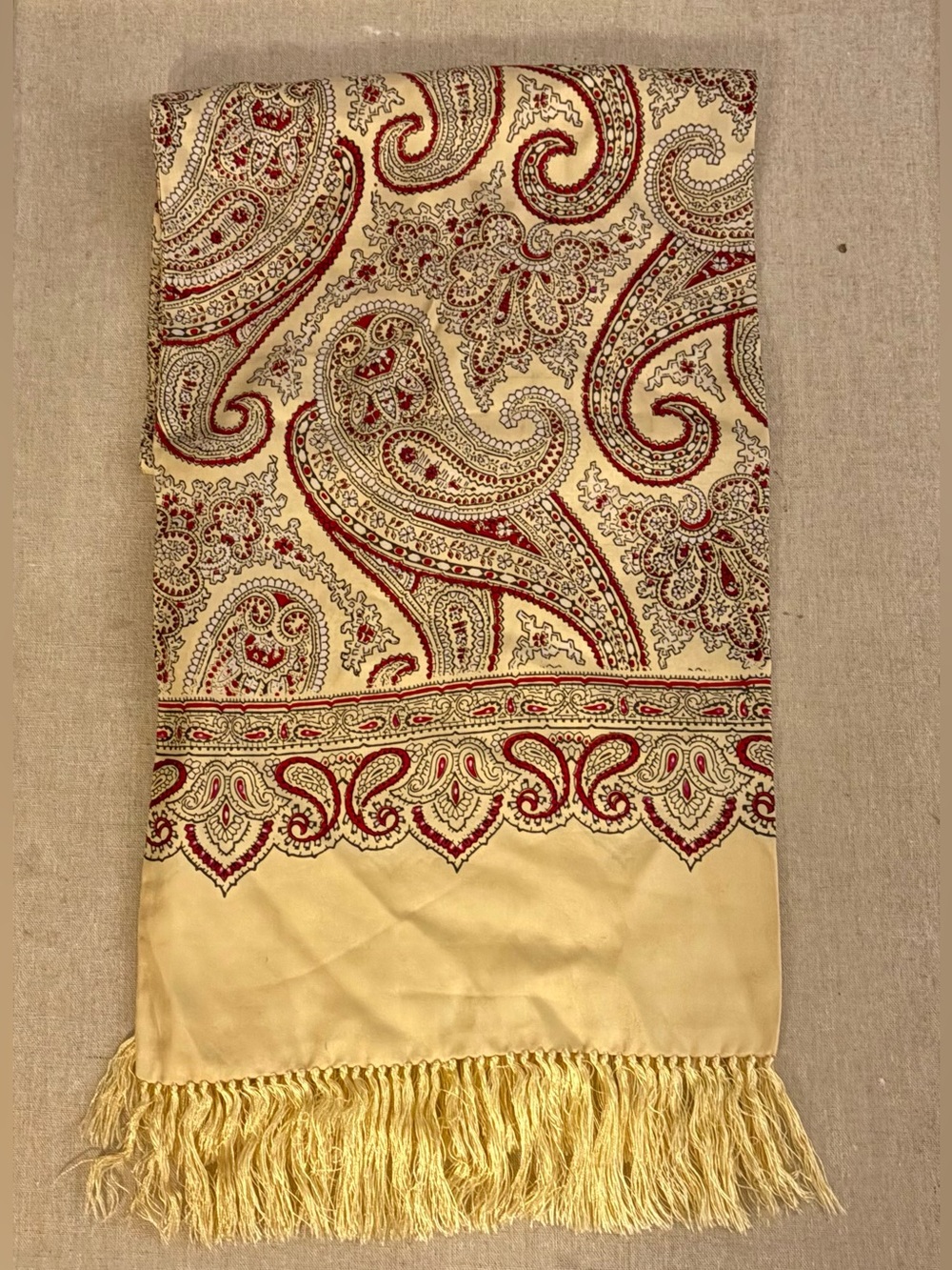 Paisley Fringe Scarf in Cream and Red
